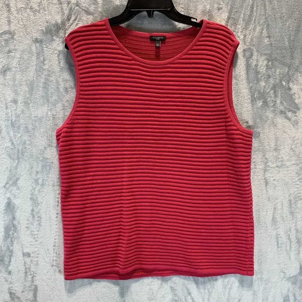 Talbots Women's Sweater Cardigan and Shell Tank XL Petite Pink Ribbed Minimalist